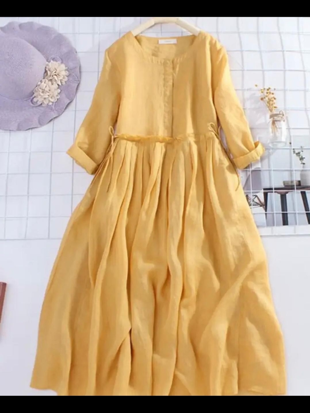 Women’s Casual Yellow Long Sleeve Midi Dress